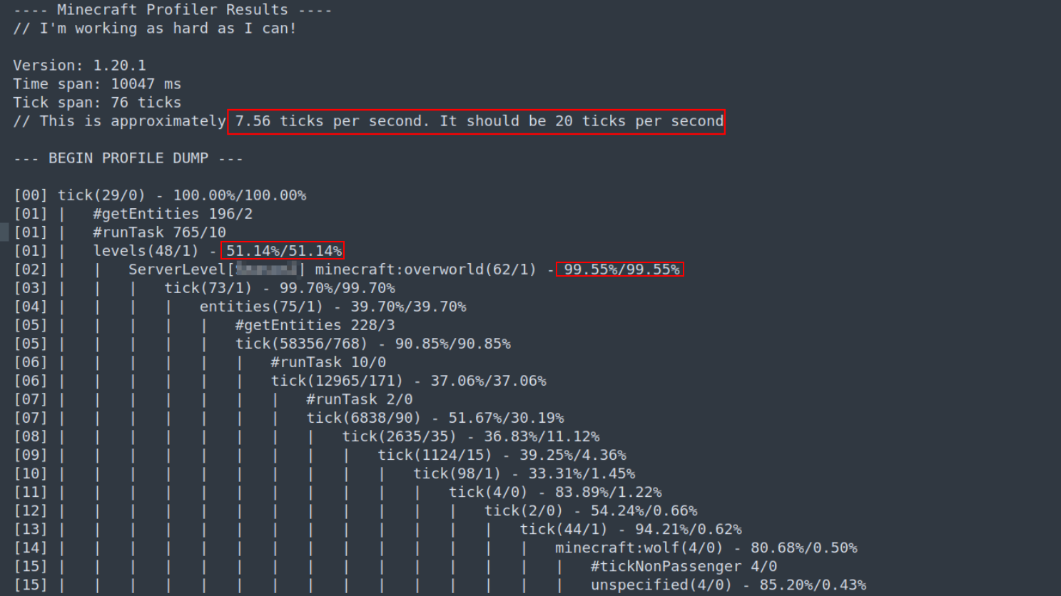TPS showing 7 in the profiling.txt